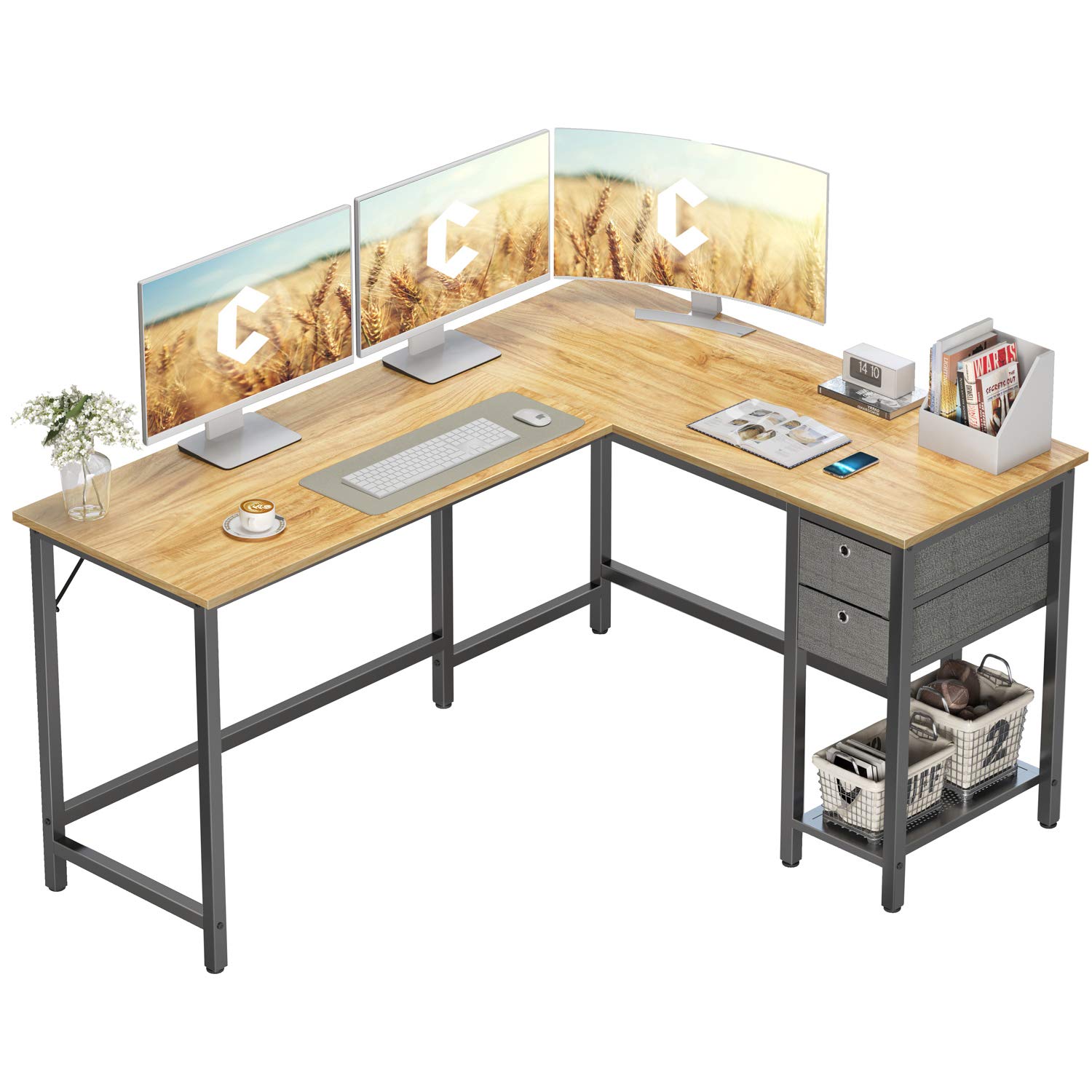 Cubiker LShaped Computer Desk, Home Office Corner Desk with NonWoven