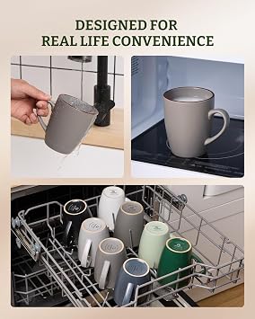 famiware Venus Coffee Mugs for 4, 13 oz Mug Set, Dringking Cup with Handle for Coffee, Tea, Cocoa, Milk, Dark Grey