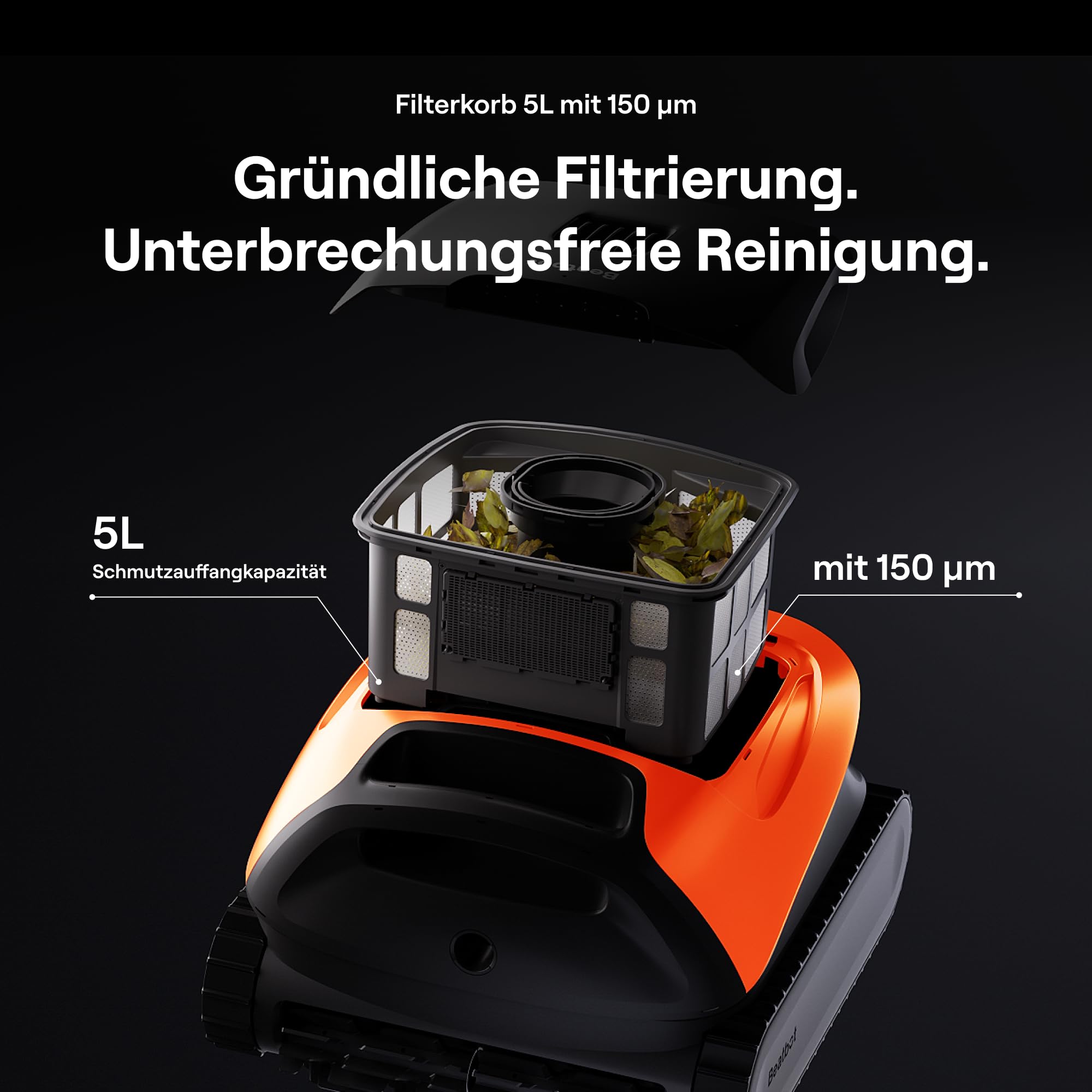 Beatbot (2026 Neu Sora 30 Poolroboter Akku Boden und Wand, 25700LPH Saugleistung, 3-Zonen-Reinigung, 5 Stunden Laufzeit, Filterkorb mit 5 L Kapazität, Mandarine