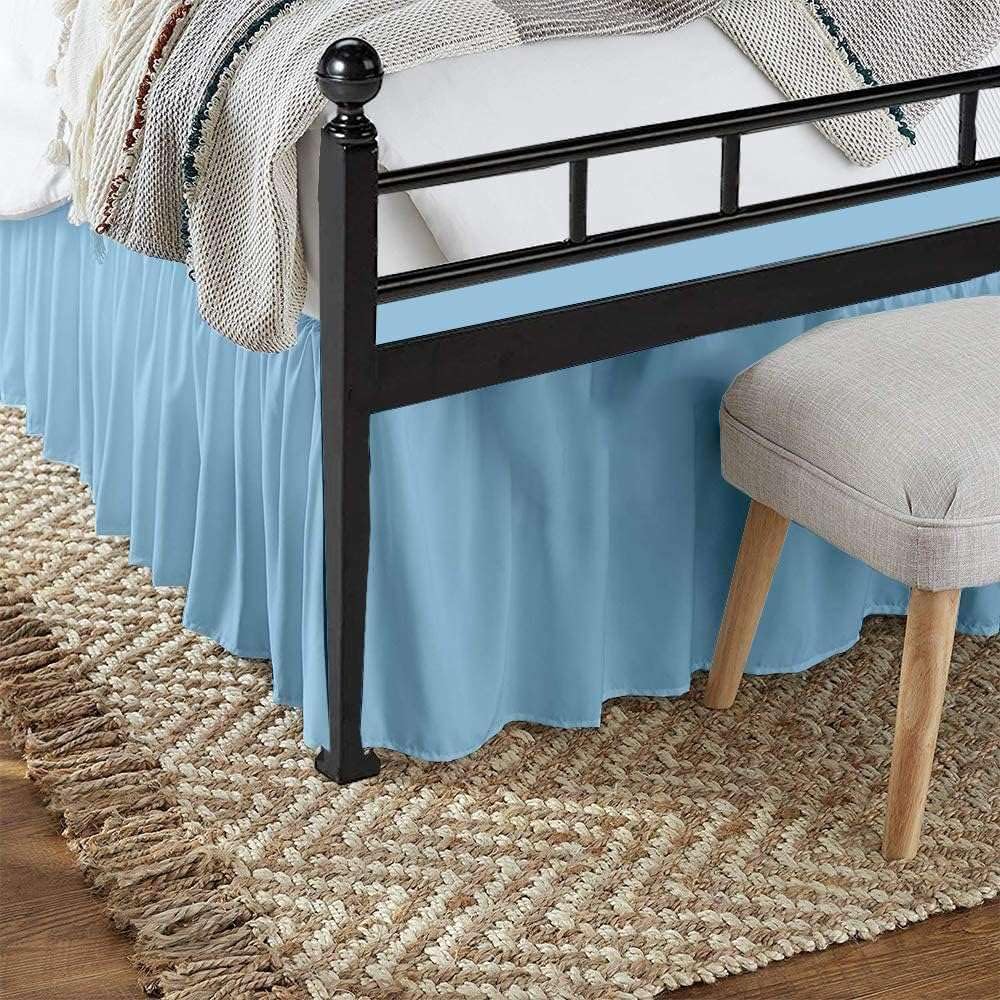 Light Blue Solid Ruffled Bed Skirt Twin-18 Inch Drop Split Corner, Microfiber Bedskirt with Platform Three Sided Coverage