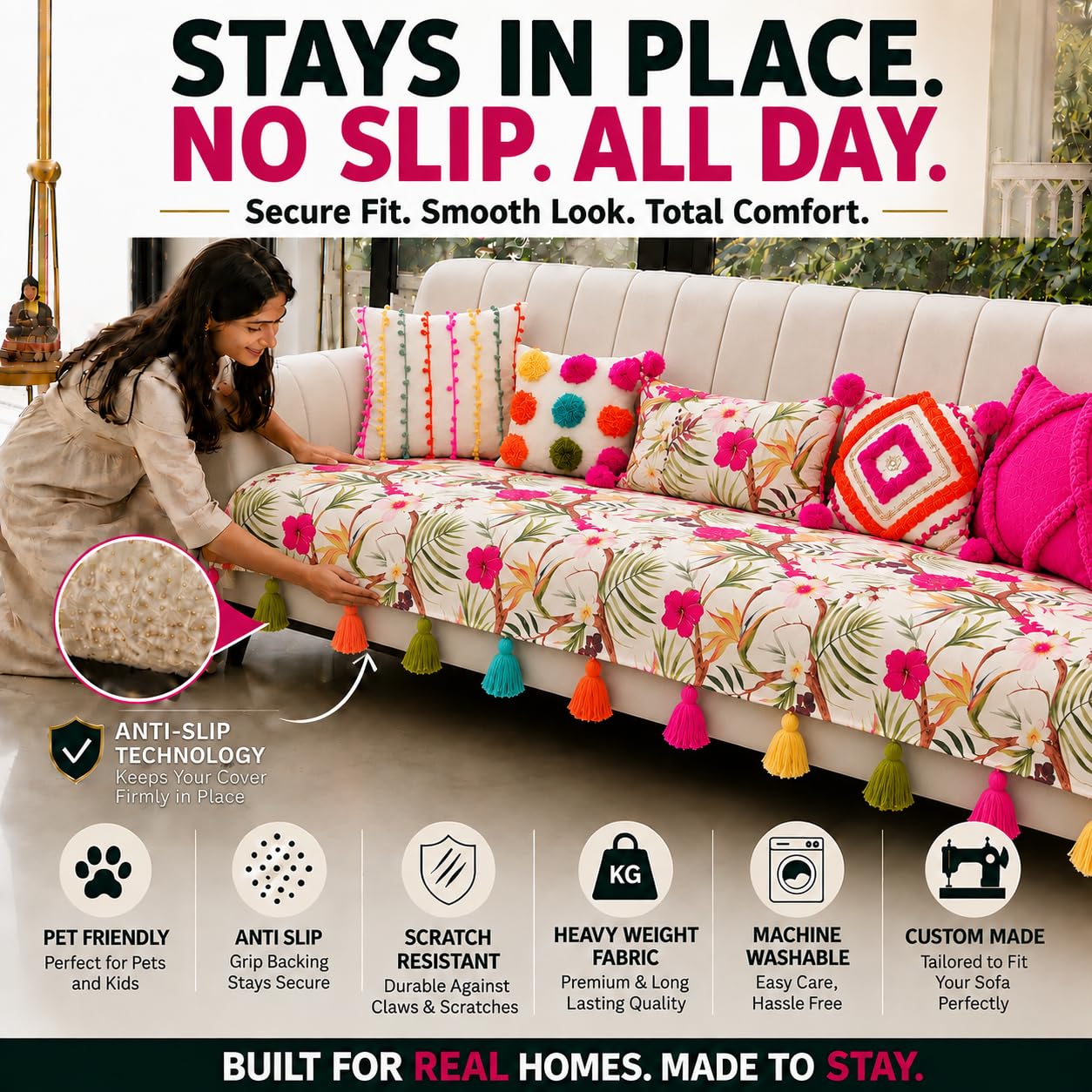 Tropical Floral Sofa Cover - Pet & Scratch Resistant -4