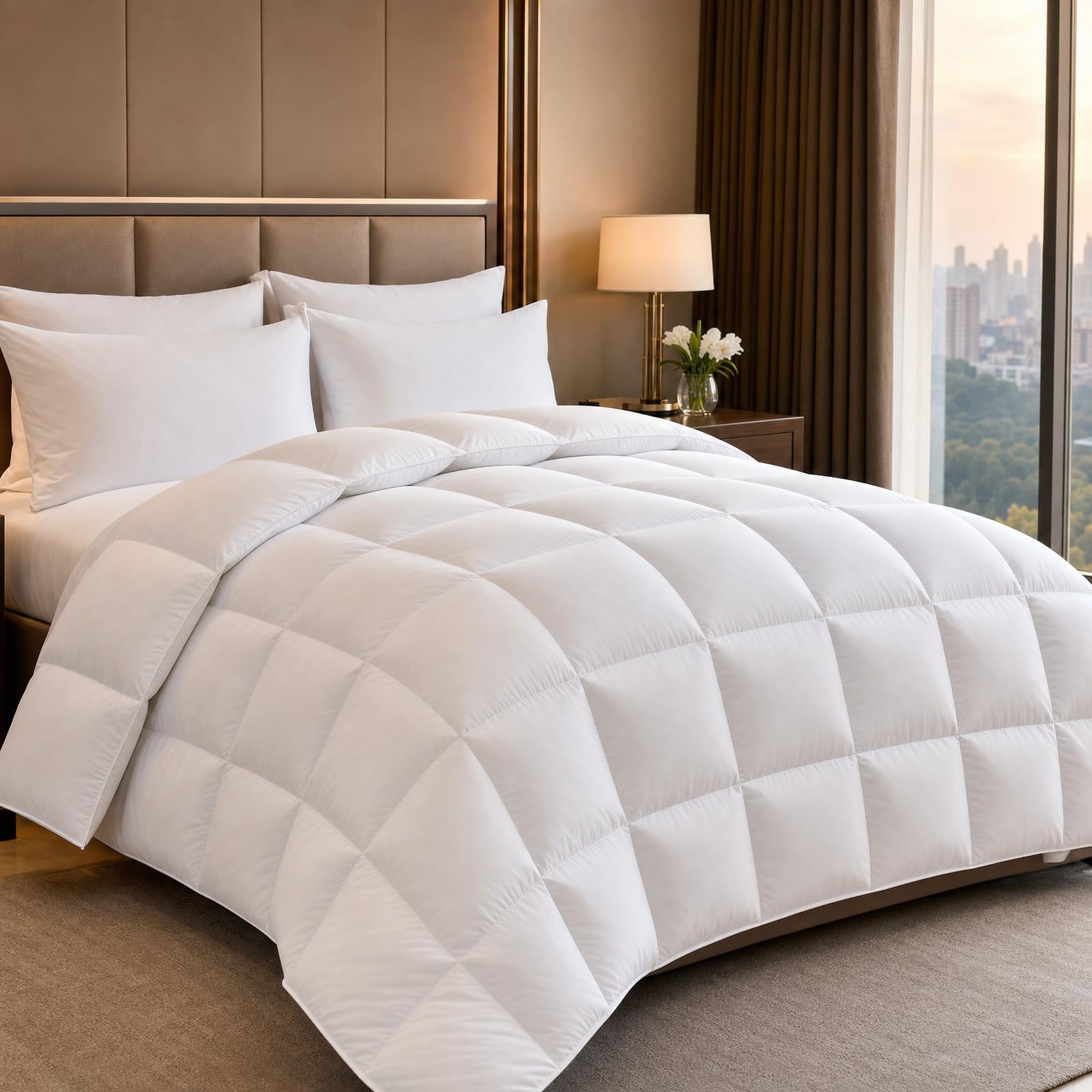 Couette 155x220 4 Saisons | pour lit 2 Personnes | Couette Plumes & Duvet d'oie | 100% Coton | Édredon Ultra Douce et Gonflant | Certifiée Oeko-Tex | Lavable en Machine,Blanc