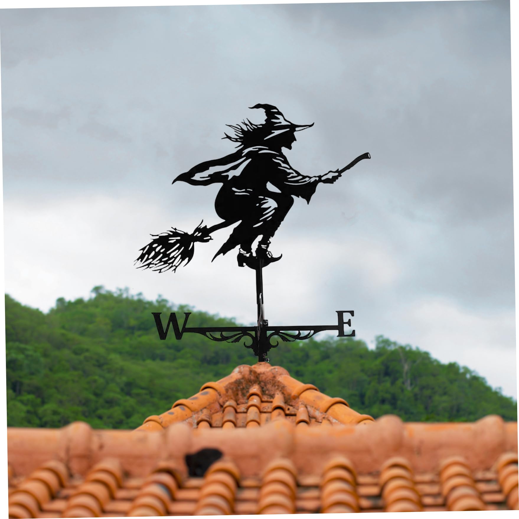 Wetterhahn Wetterfahne für Garten Hexenwetter Vane für Gartenschuppen Hexenwind Vane 37x60 cm Metall Black Hohlwind Richtung Indikator Dachhalterung für Farm Yard Gavoebo Dekor