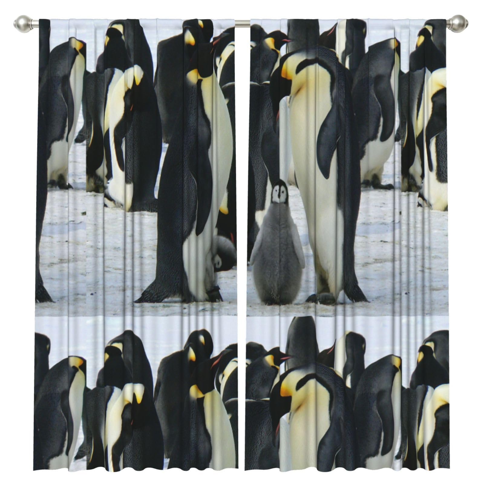 InOmak Penguin Family, 2 Panels Window Curtains 52 x 84 Inch Blackout Curtains for Living Room Bedroom