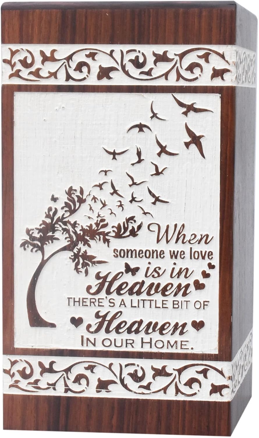 Handmade Rosewood Urns for Human Ashes - Wooden Urns for Adult Ashes - Cremation Urns for Male/Female Ashes - Decorative Burial Urn Box - Funeral Urns for Loved Ones(Wing - White, Adult 250cu/in)