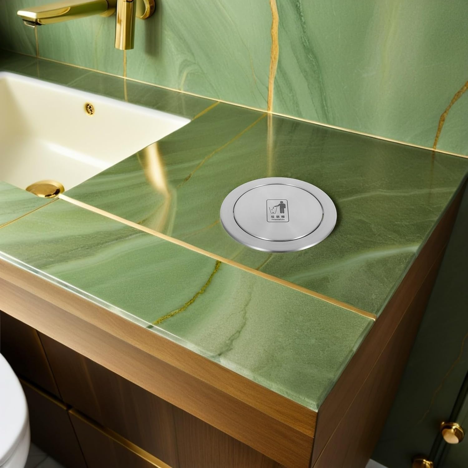 Recessed Countertop Trash Can Lid Stainless Steel Swing Cover