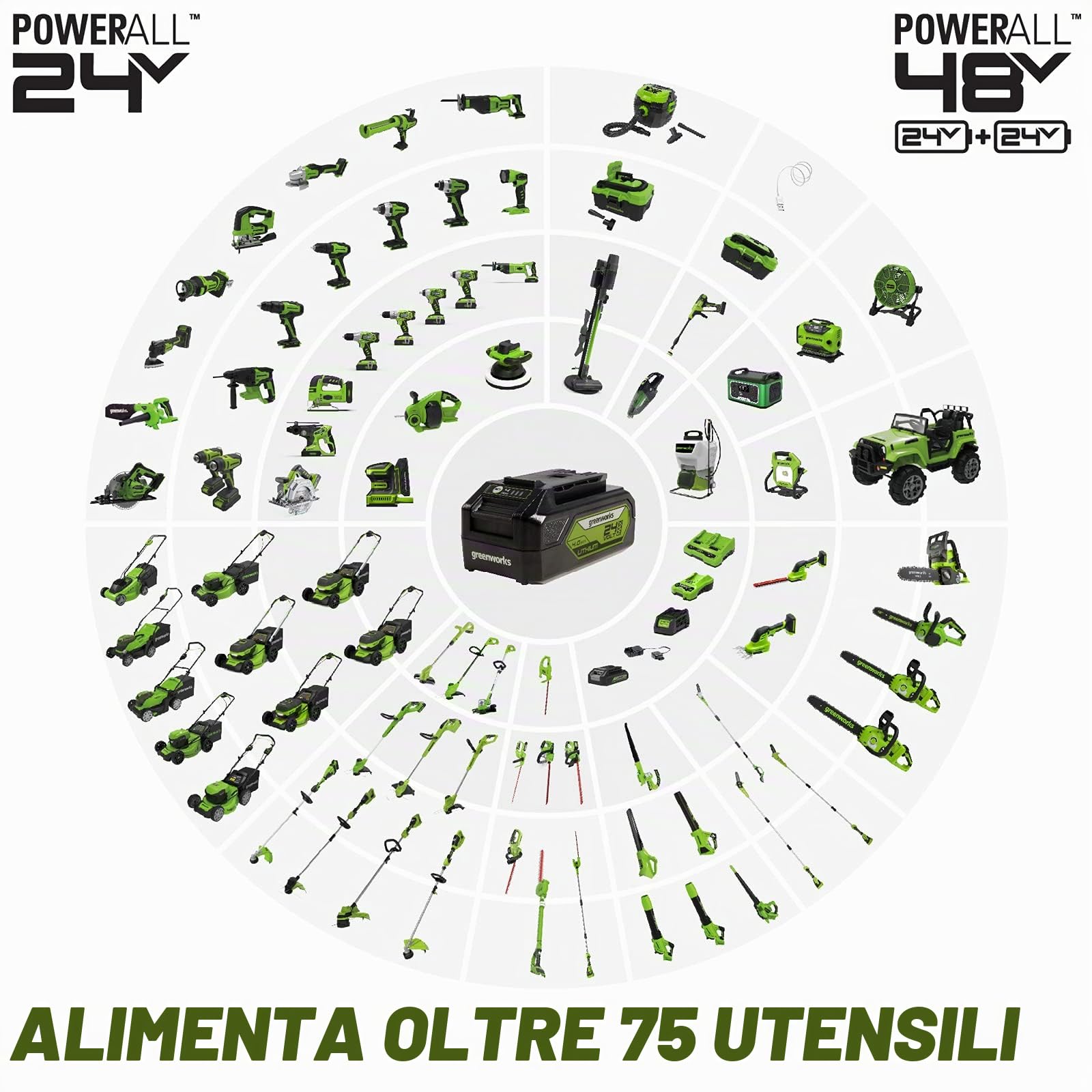 Greenworks Tools 2000107UA Potatore Telescopico con 2 Ah Batterie e Caricabatterie, 24 V, Verde, 20 cm (8") + Guida 20 cm (8") per Motosega, 29497