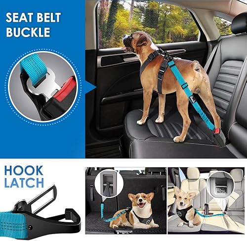 Miniatura 2 de Lukovee Correa de cinturón de seguridad para perros para automóviles, paquete de 2 cinturones de seguridad para mascotas con hebilla ajustable y