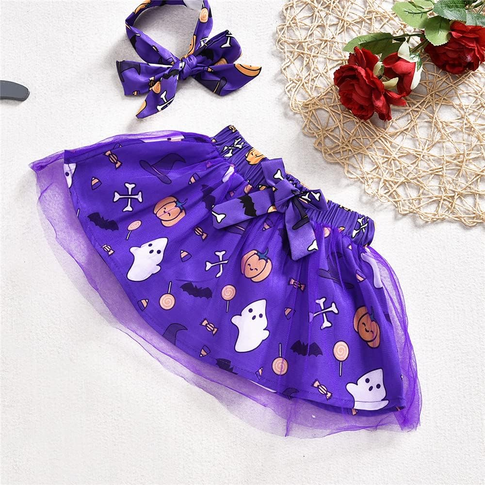 Aoty Baby Girl My 1st Halloween Skirt Set Long Sleeve Romper+Tutu Dress+Leg Warmers+Headband Outfits