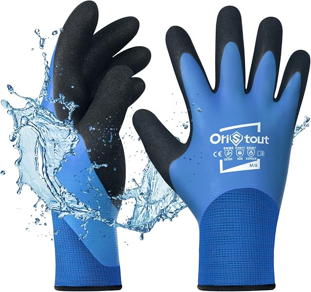 Thermal Work Gloves for Cold Weather, Waterproof Winter Gloves, Touchscreen, Super Grip, for Gardening, Fishing, Car Washing, Freezer Gloves, Blue, Medium