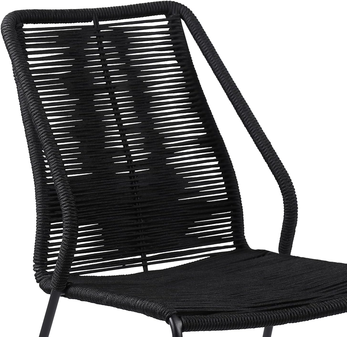armen LIVING Clip Modern Indoor Outdoor Patio Stackable Steel Dining Chair with Black Rope - Set of 2