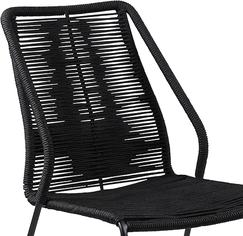 Vista 5 de armen LIVING Clip - Silla moderna de comedor apilable de acero y cuerda, para interiores y exteriores, juego de 2, color negro