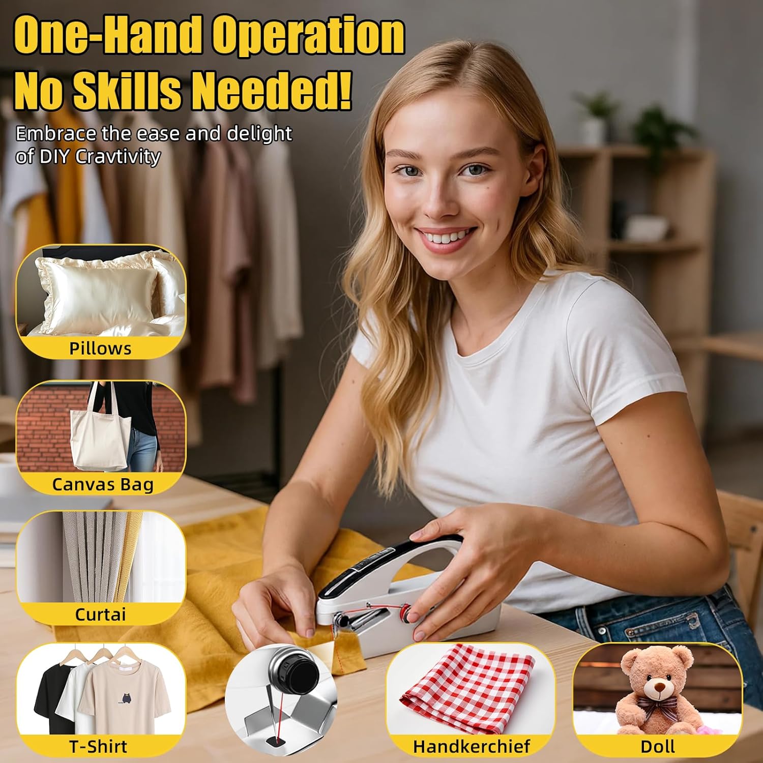 Handheld Sewing Machine: Sewing Machine for Beginners with Two Power Supply Modes,Easy to Use,Quick Stitching,Mini Portable Hand Stitching Machine with Sewing Kits for DIY,Home Travel (White) - Image 2