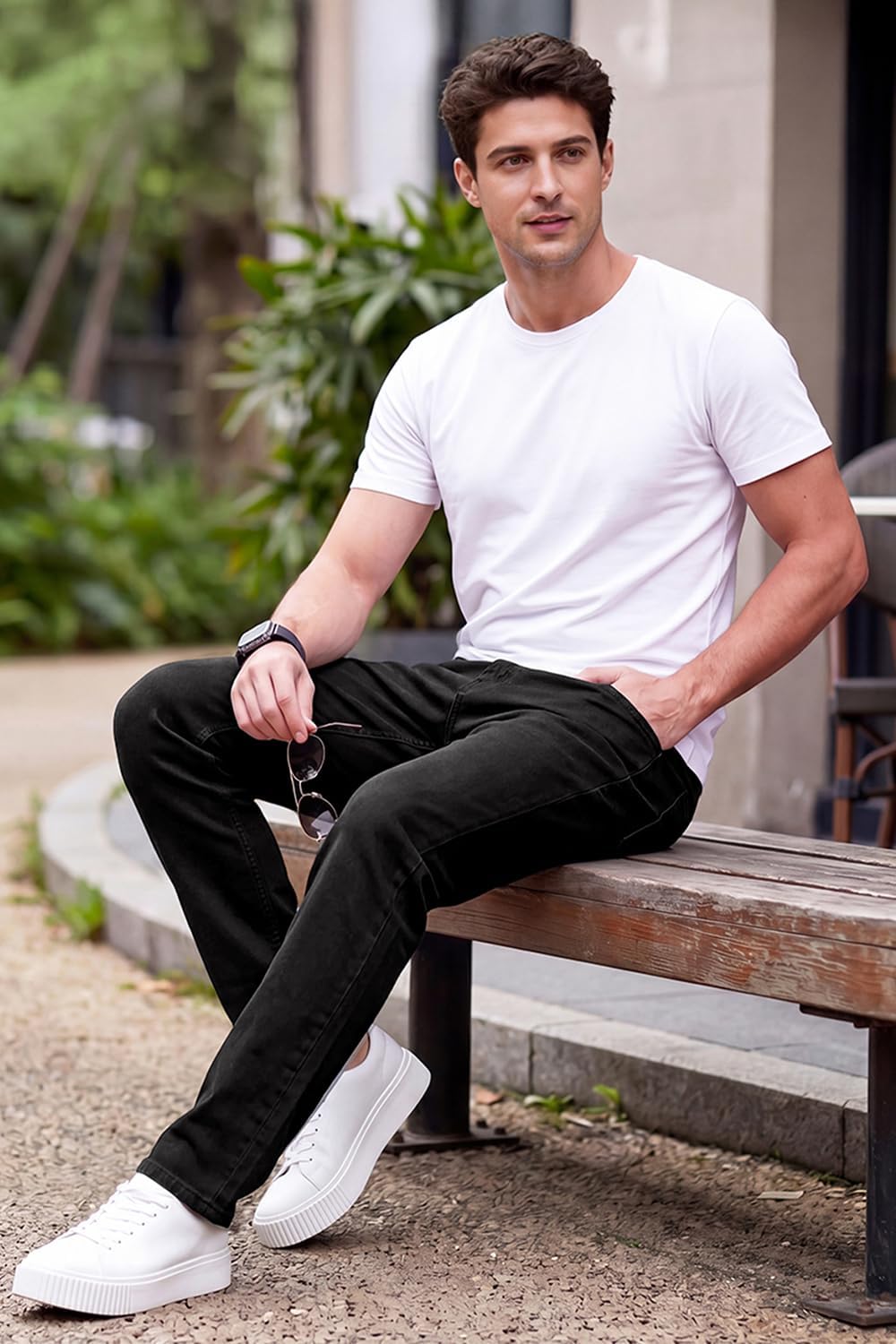 Mens Jeans Regular Fit Stretch Black Denim Jeans Men Relaxed fit Pants 38×30