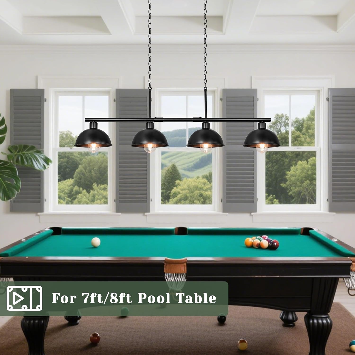 Pool Table Light, Billiard Light Hanging Over Pool Table Lights for 7' 8', 4 Lights Island Lights Farmhouse Dining Room Light Fixture for Game Room,Billiards Room, Coffee Shop Matte Black Metal Shade