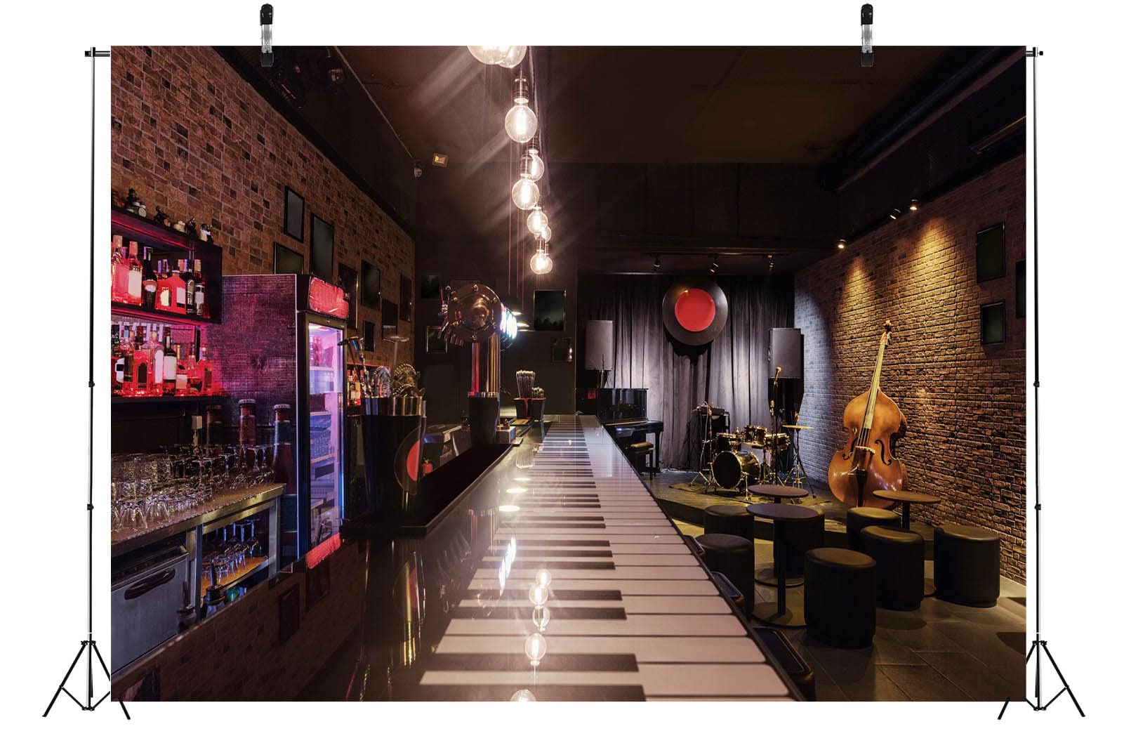 BELECO 4.6x2.5m Tessuto Club Musica Sfondo Bar Jazz Moderno Pub Bar Café Interno Pianoforte Cello Rock Jazz Blues Palco Concerto Musica Decorazione Festa