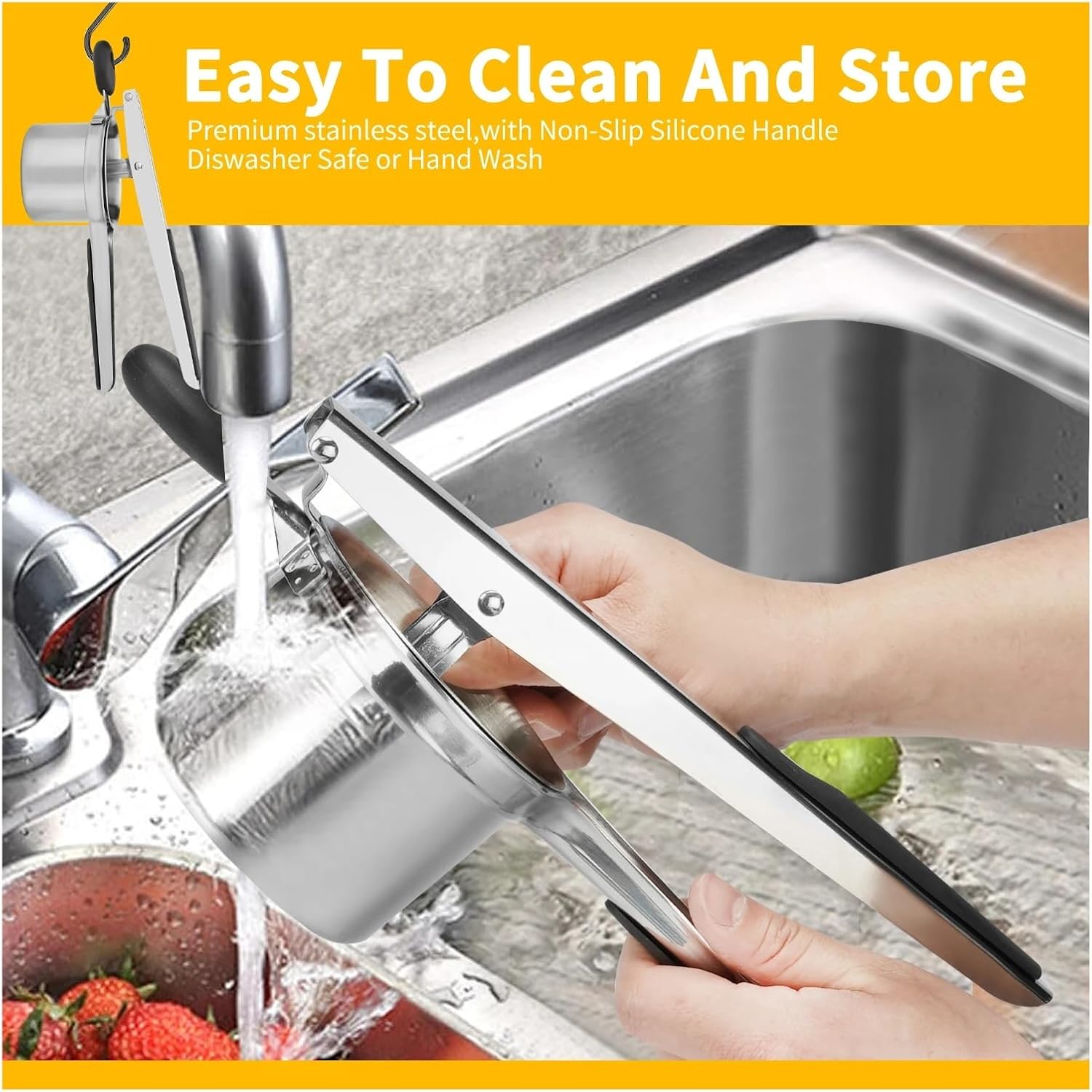 1PC stainless steel potato ricer with silicone handle and replaceable chassis potato mashers presses mashing mashed potatoes(L Size)