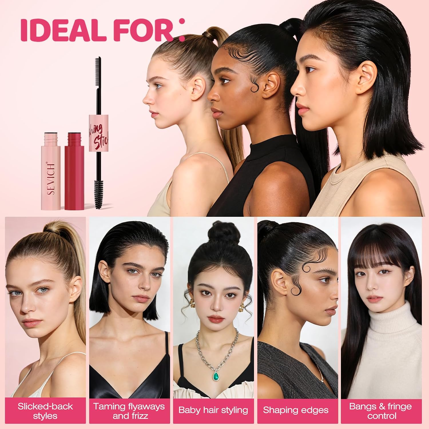 SEVICH Kids Hair Finishing Stick for Flyaways, 2-in-1 Dual Brush Edge Control & Frizz Tamer Wax Stick, Non-Greasy Hair Wax Stick for Woman & Girl Slicked Back Styles, Baby Hair & Edges, 0.47oz x 2