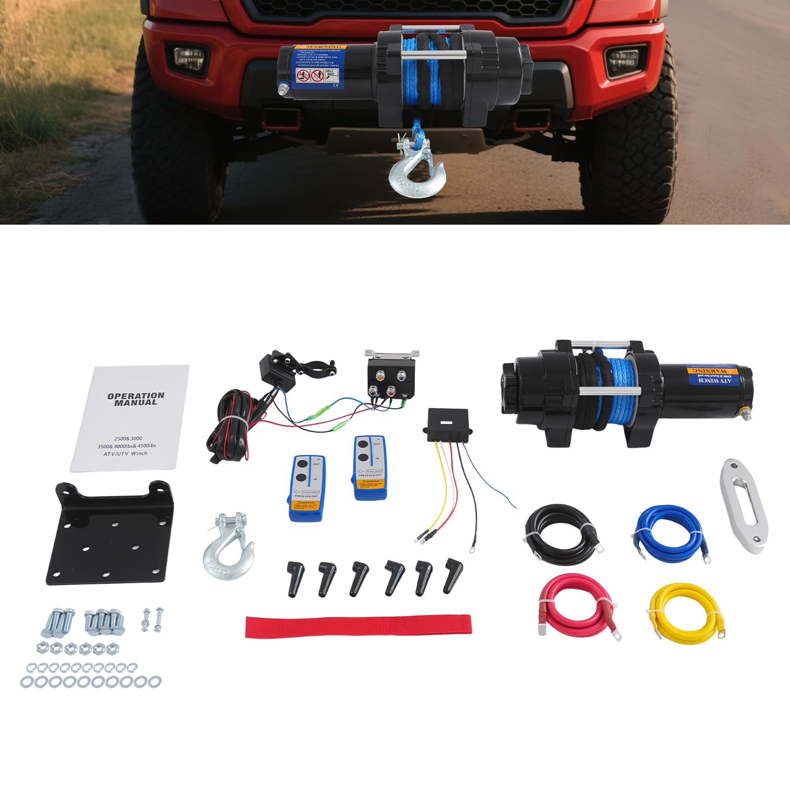 Verricello elettrico 4500lbs per fuoristrada/ATV 12 V 1 m/min argano elettrico con funzione di blocco e controller, per recupero e lavori di soccorso