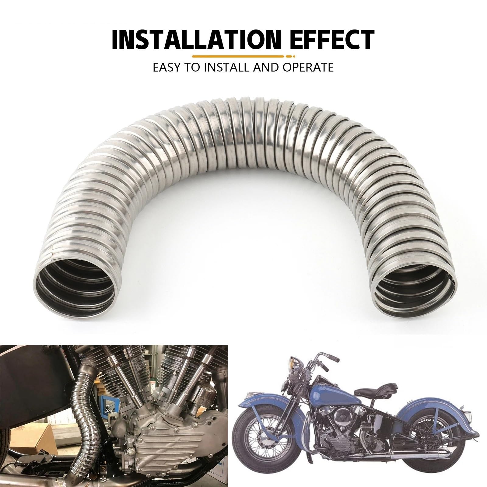 Protezione Tubo Scarico Moto Protezione Tubo marmitta Flessibile cromata per Scarico Adatta per Harley Knucklehead Panhead FL El Paracalore Scarico Moto(2PCS)