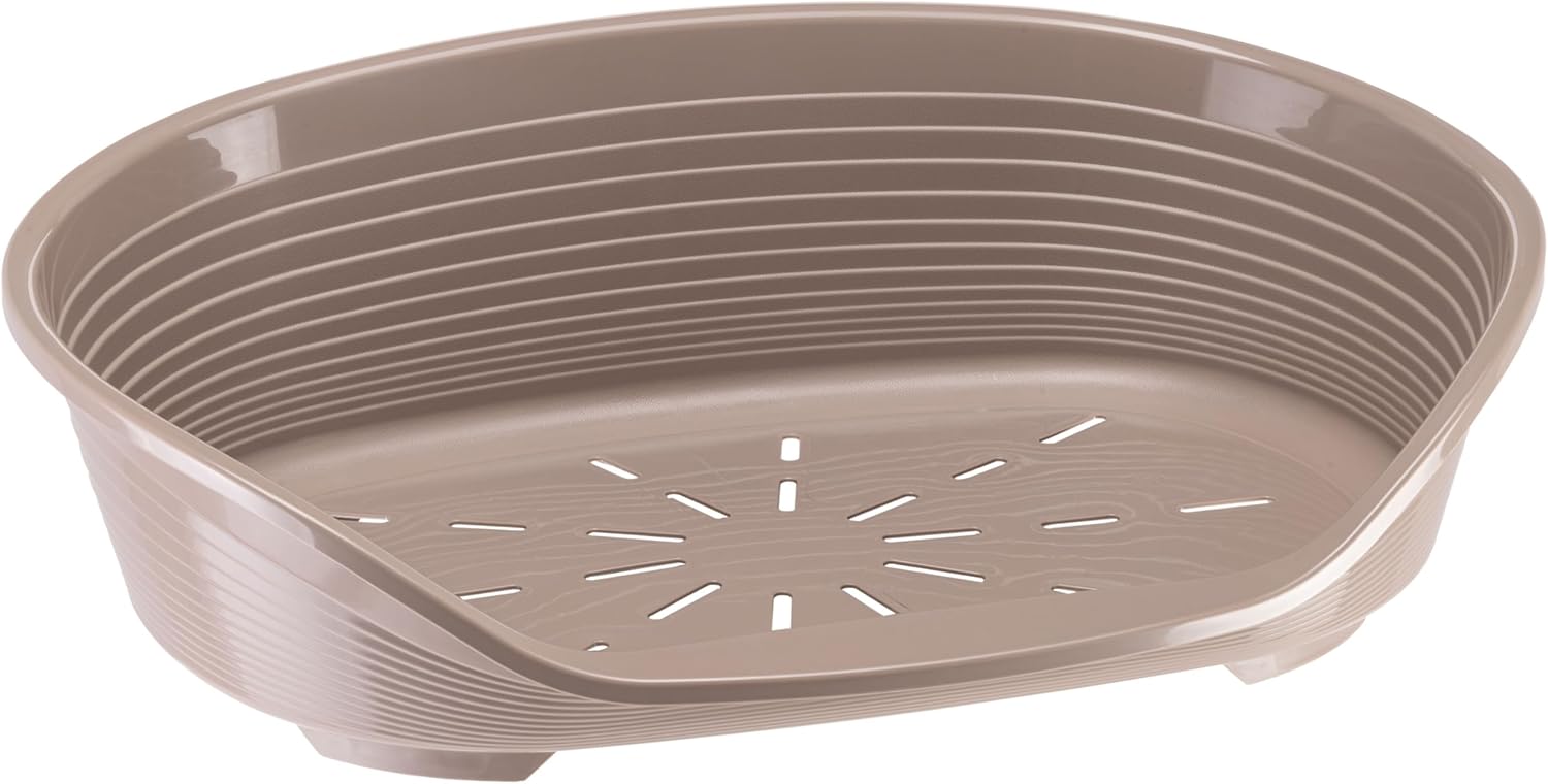 Ferplast Cat Bed, Plastic Dog Bed Medium, Ventilation Holes and Non-Slip Rubber Feet for Added Stability 70,5 x 52 x h. 23.5 cm. Taupe