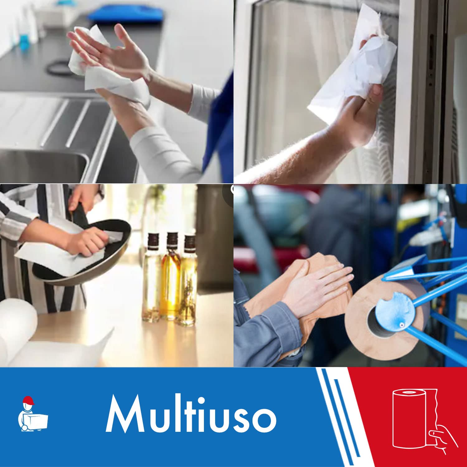 IMBALLAGGI 2000-10 Rotoloni Carta 100% Riciclata 10x800 Strappi, Bobine compatibili con dispenser Ideali per uso casalingo industriale e idonei al contatto alimentare, 10 Rotoli da 800 Strappi