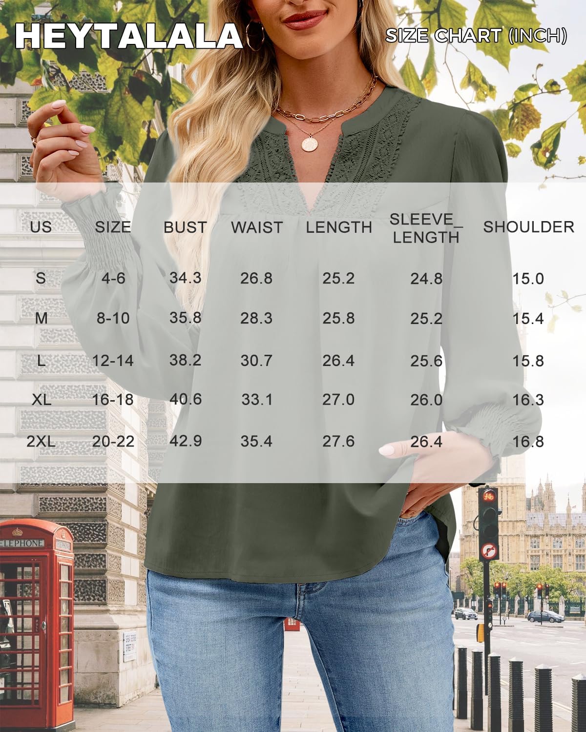 HEYTALALA Women's Puff Long Sleeve Shirts 2025 Fall Tops V Neck Casual Boho Work Blouses Dressy T Shirts - Image 7