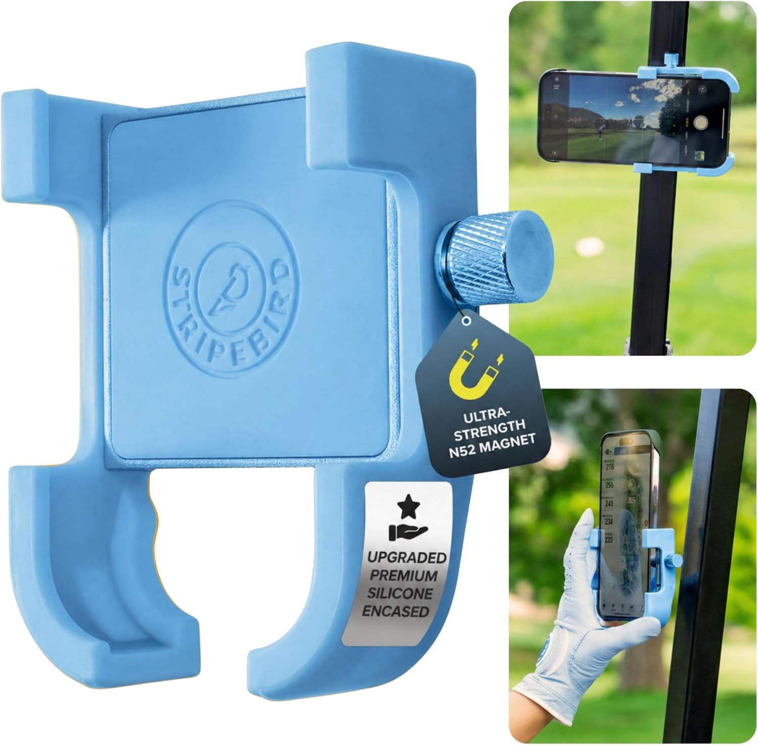 Stripebird PRO Magnetic Golf Cart Phone Holder & Caddy, N52 Magnets image 3
