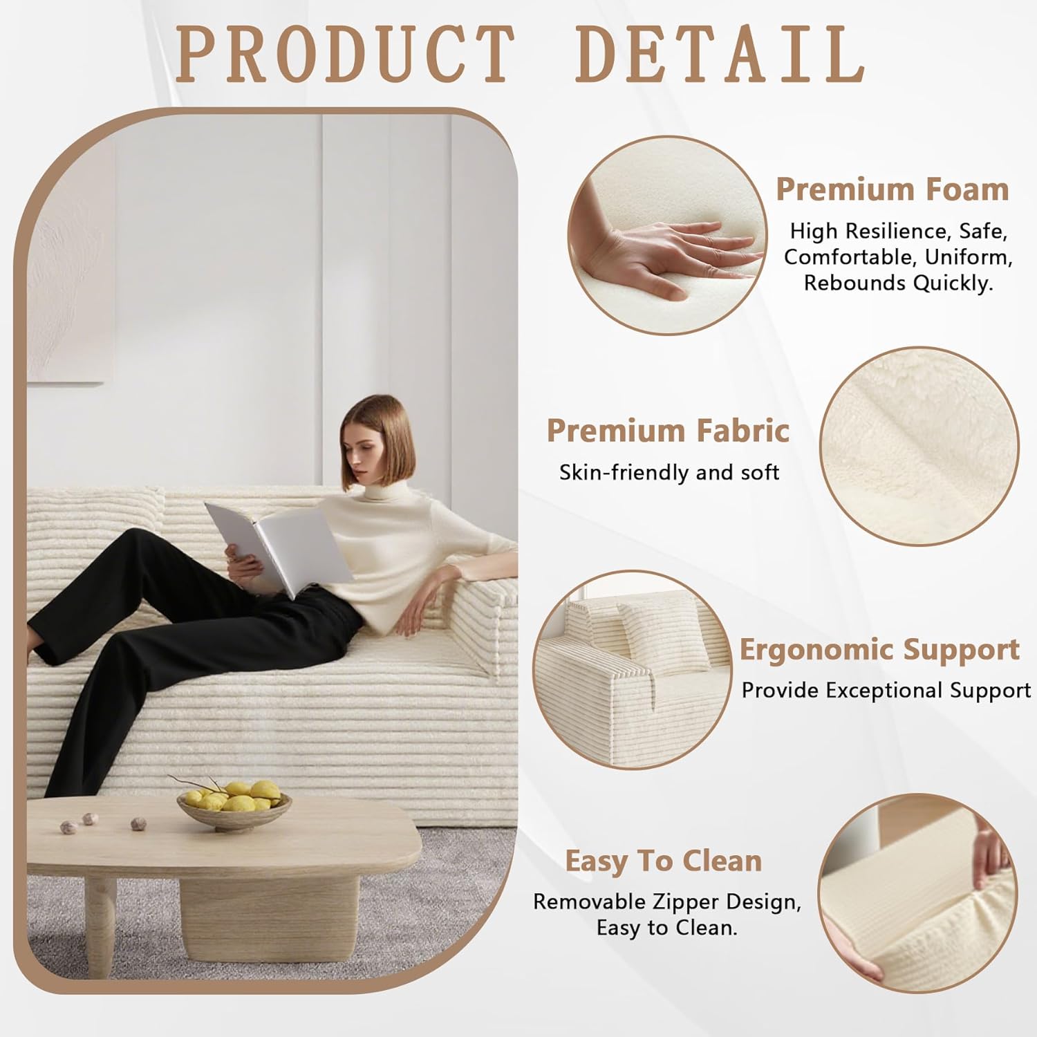 75″ Modern Loveseat Sofa – Upholstered No‑Assembly Deep Seat Couch with Wide Armrests for Living Room, Bedroom & Apartment, Beige