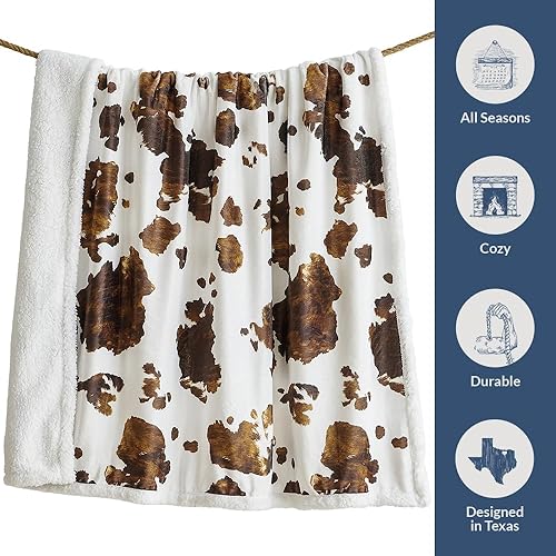 Miniatura 9 de Indigo Hill by HiEnd Accents - Manta Sherpa con estampado de vaca Elsa, manta de piel de vaca marrón rústica para acampar al aire libre, manta de