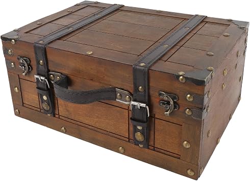 KENANLAN Wooden Chest, Portable Vintage Distressed Multifunctional Wood Storage Trunk Handbag with Retro,Vintage Style for Clothes Toys, Photo Prop (Large)