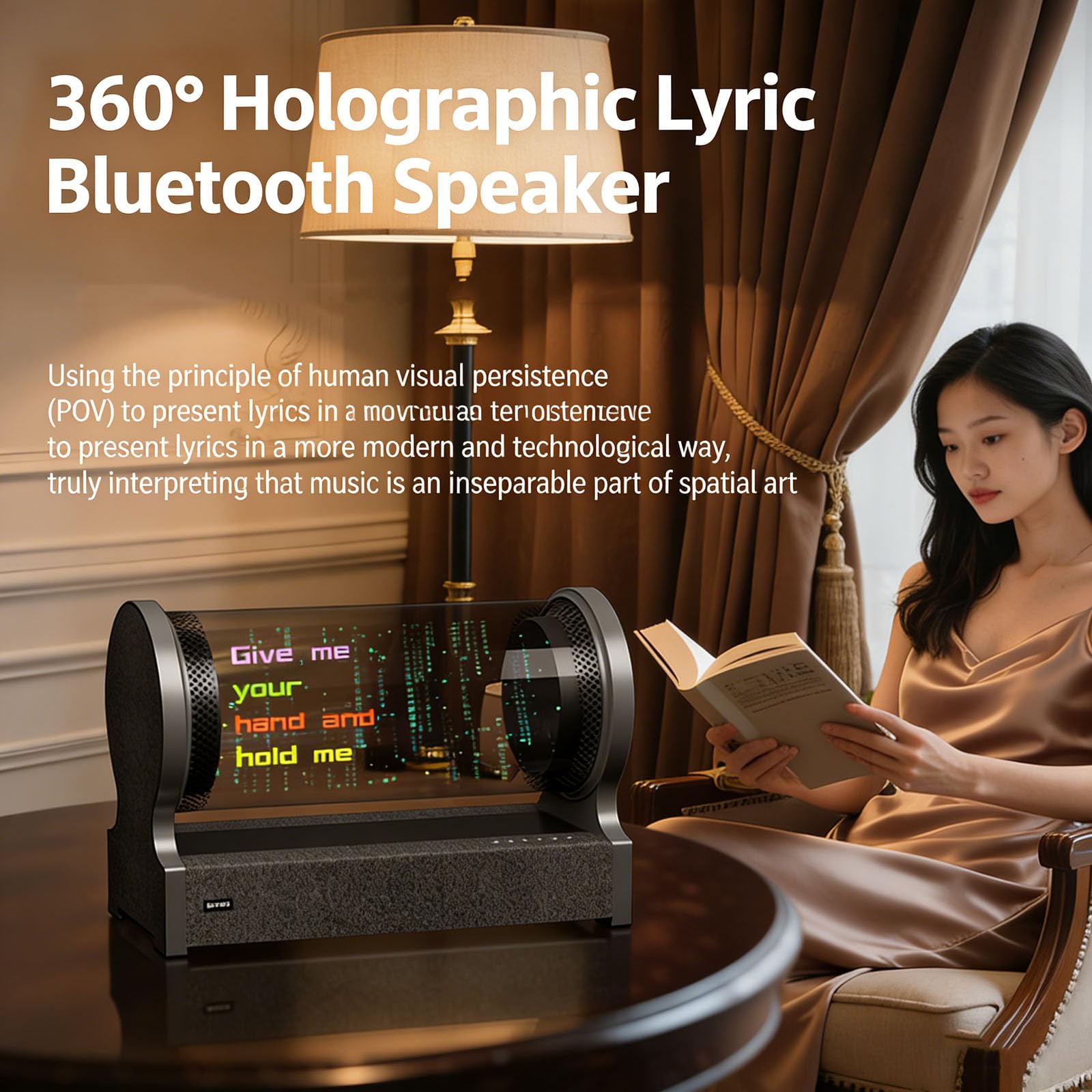 Głośnik Bluetooth z holograficznym wyświetlaczem 360°, dźwiękiem Hi-Fi, regulowanym kątem i jasnością, idealny do użytku domowego i zewnętrznego