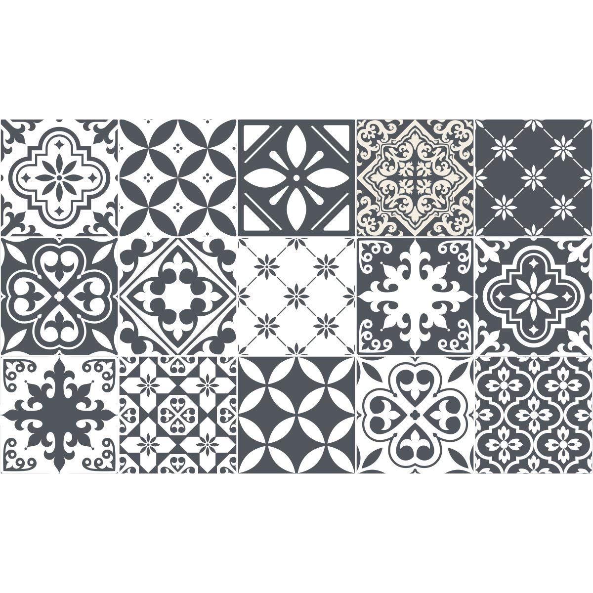Ambiance Pack of 15 Tile Stickers| Self-adhesive decorative wall decal cement tile - Mosaic tile wall decal bathroom and kitchen | Cement Tile wall stickers - azulejos - 20 x 20 cm 15 pieces