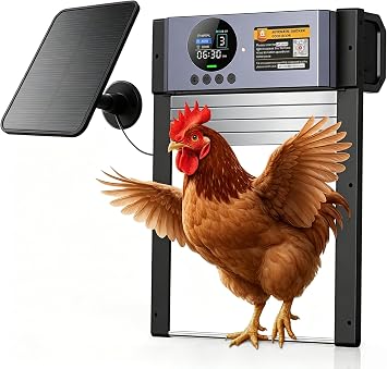 Automatic Chicken Coop Door Solar Powered Auto Chicken Door with Light Sensor, Timer & Manual Control, 2500 mAh Battery +USB-C Backup, Aluminum,Waterproof, Anti-Pinch Safety, Fits Most Poultry Coops