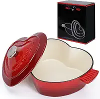 MIAMIO - Forno holandês de ferro fundido esmaltado (9 litros, 25 cm) em forma de coração, panela antiaderente/presente para o Natal, adequado para todos os tipos de calor + forno