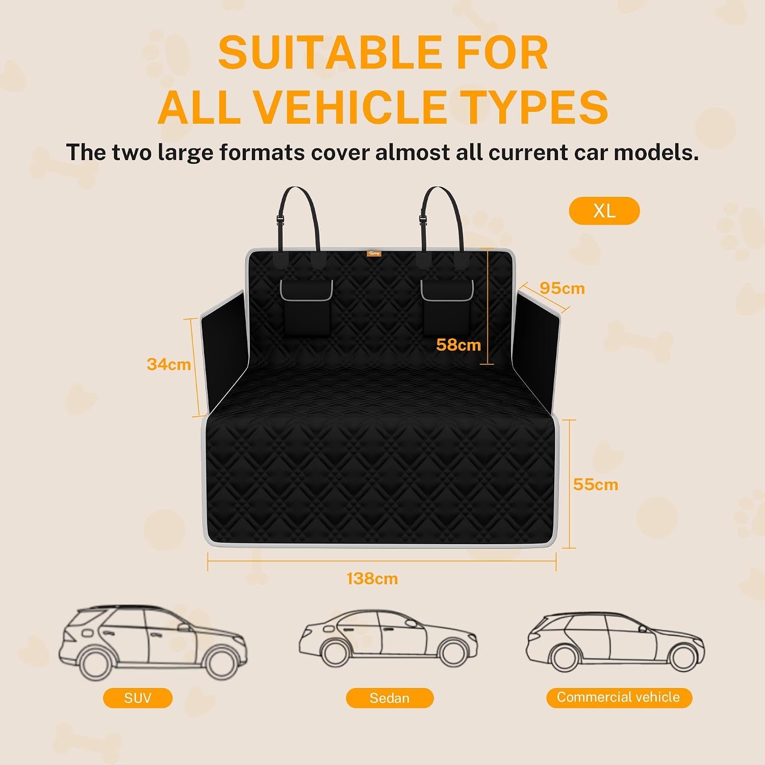 Toozey Dog Car Seat Cover for SUV - Waterproof Back Seat Cover for Dogs with Side Walls & Bumper Guard, Non-Slip 600D Oxford, Large Pet Car Seat Protector 81.9"×54.3"