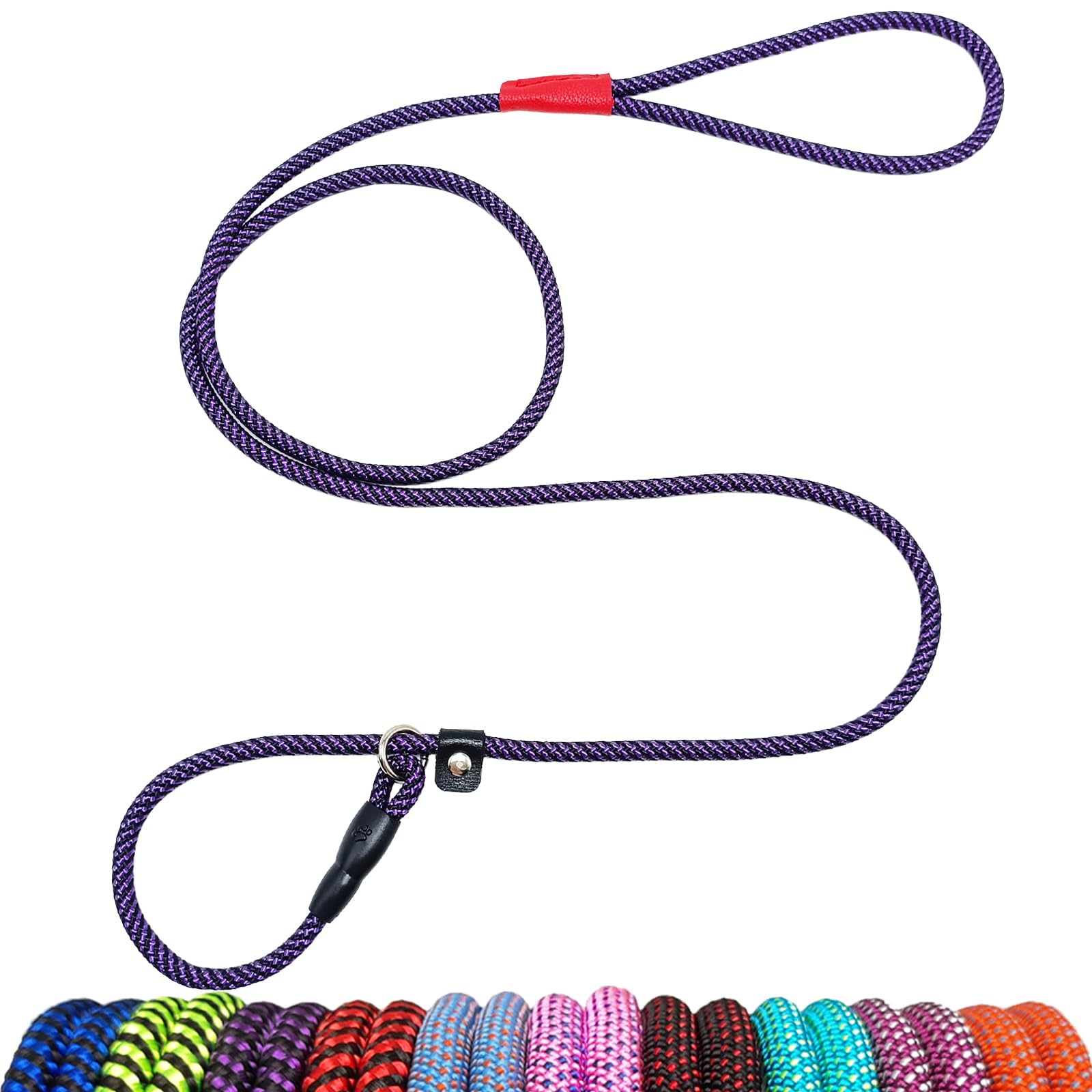 MayPaw Small Dog Slip Lead Leash, 5 Foot Nylon Rope Puppy Leash, Durable Colorful Adjustable Training Pet Leash 1/4 in x 5ft Purple
