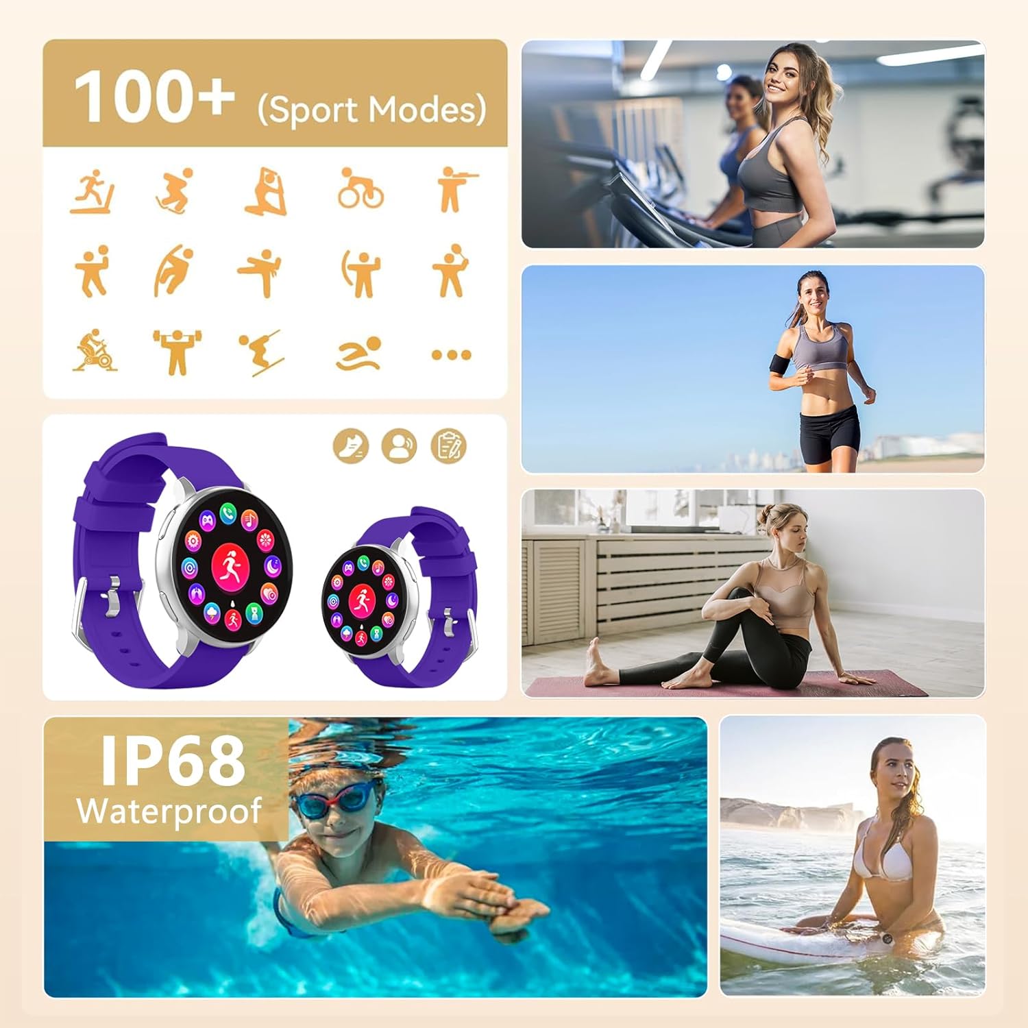 Smart Watch for Men Women Fitness Tracker with 100+ Sport Modes,Activity Trackers for iOS/Android Waterproof/Heart Rate/Sleep/Steps Monitor/Pedometer Monitor Monitor (Silver+Purple)