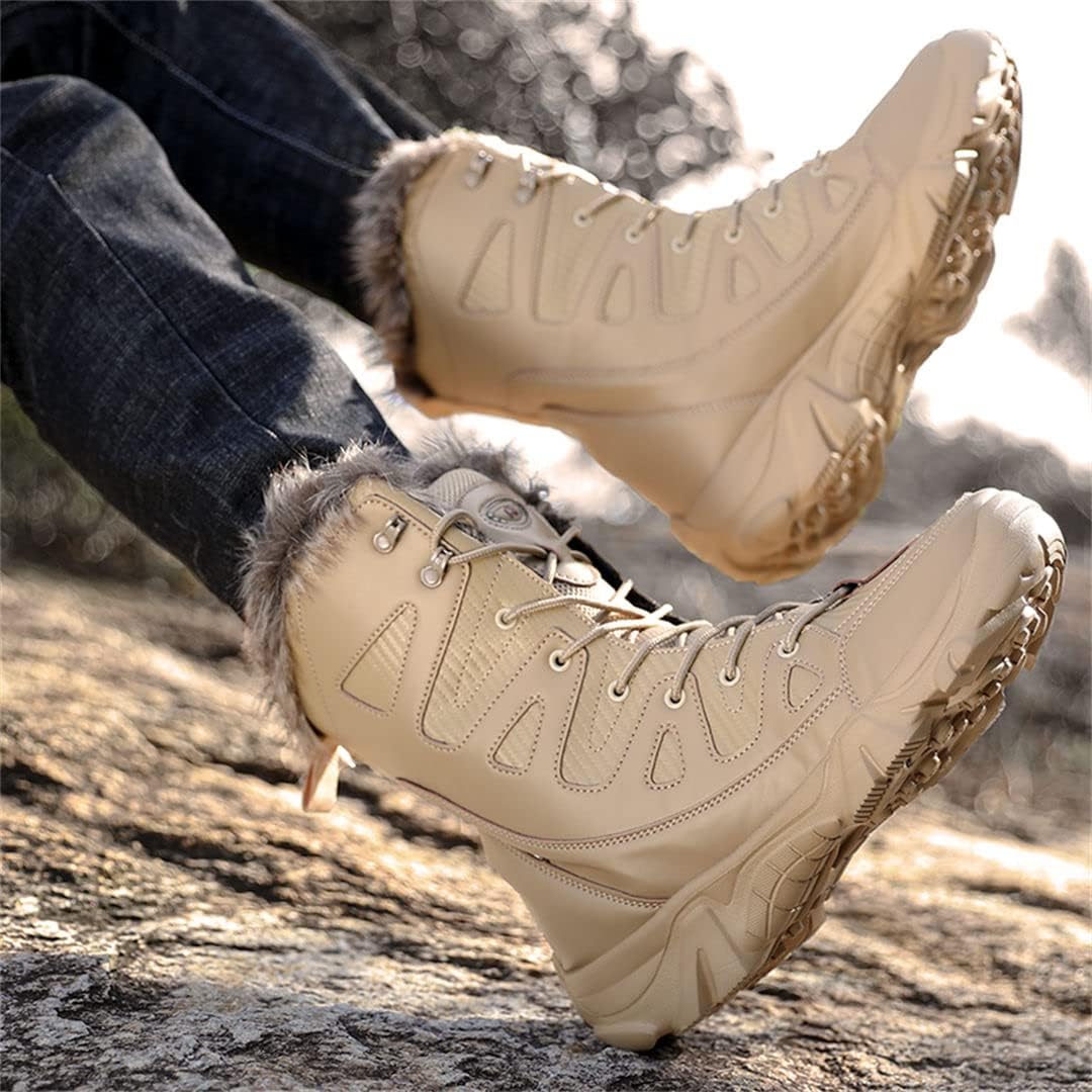 Kervaky Mens Winter Snow Boots Outdoor Faux Fur Lined Anti-Slip Walking Boots Water-Resistant Warm Comfort Camping Backpacking Shoes