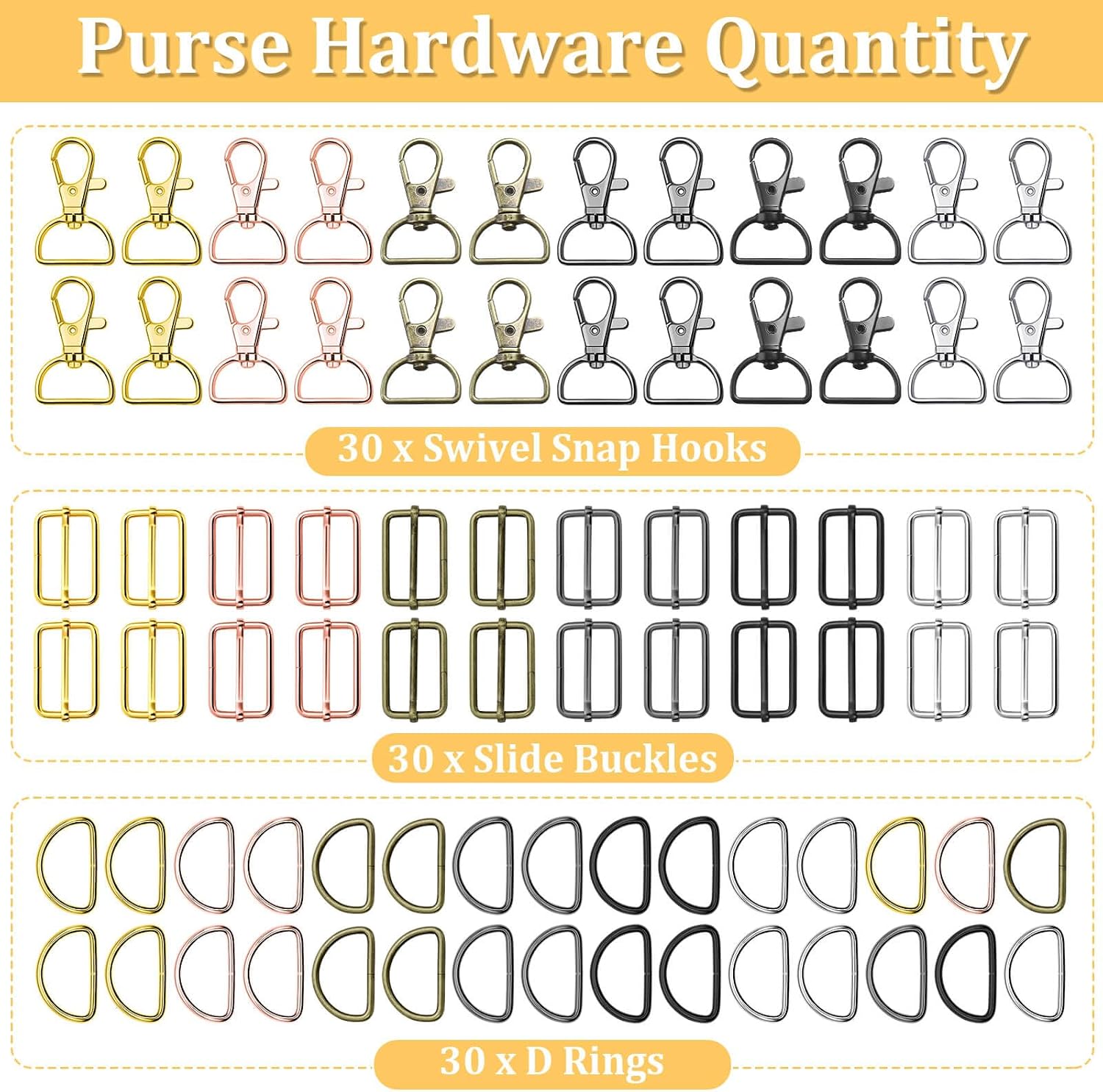  Keychain Bulk with Key Chain Swivel Hook D Rings and Slide Buckles for Handbag Purse Hardware Craft (3/4 Inch) thumbnail