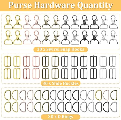 Miniatura 2 de PAXCOO Keychain Bulk with Key Chain Swivel Hook D Rings and Slide Buckles for Handbag Purse Hardware Craft (34 Inch)