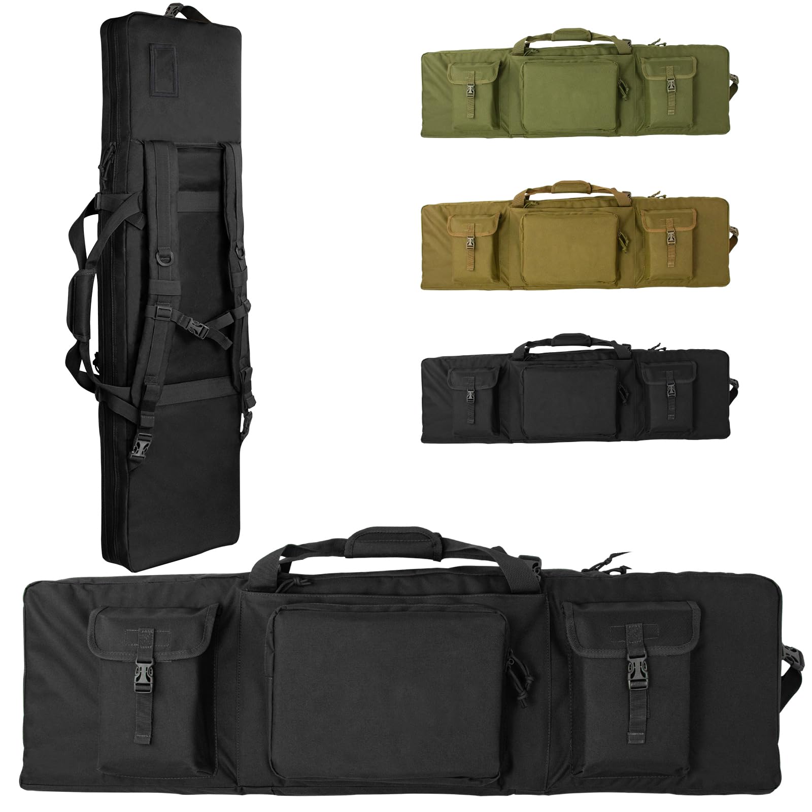 48" 42" 36" Double Rifle Case Backpack, Lockable Heavy Duty Padded Gun Bag
