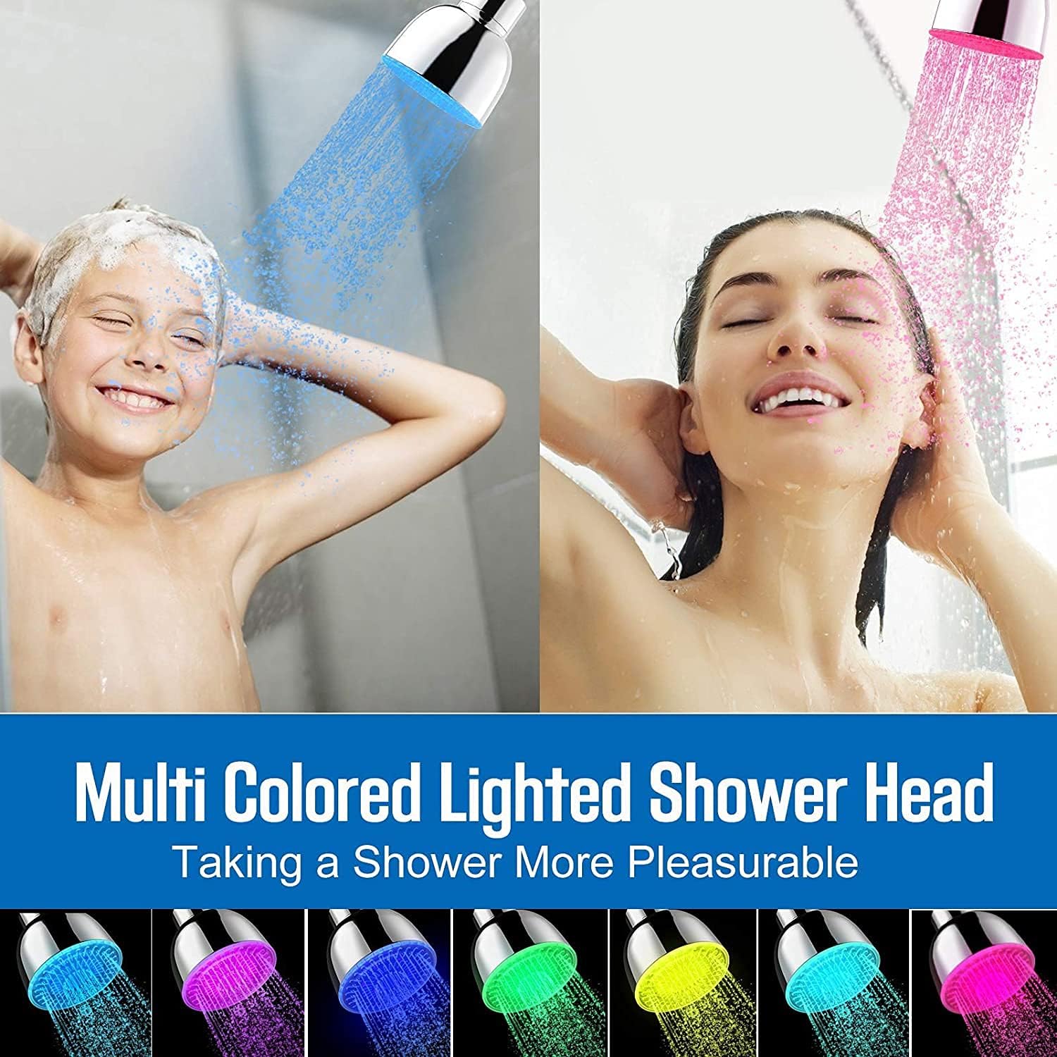 LED Shower Head, 7 Color Flash Light Automatically Changing LED Fixed ...