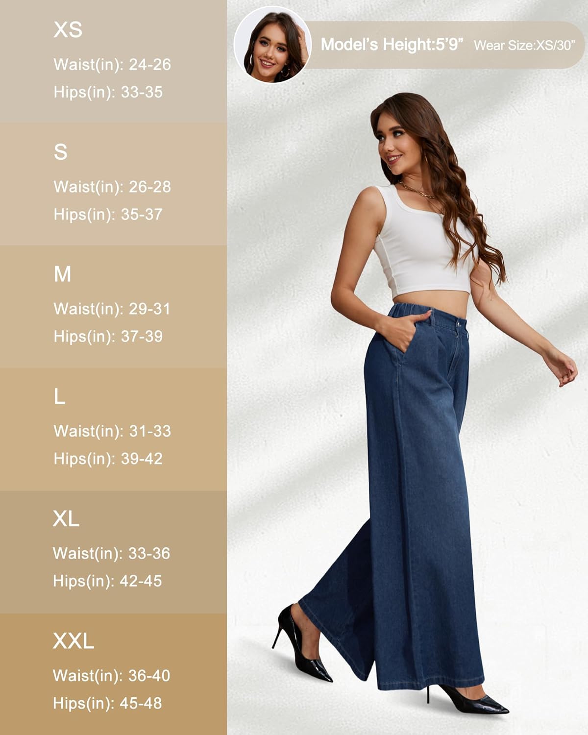 Tapata Women's Wide Leg Jeans 24/27/30/33 Inseam Petite Elastic Waist Baggy Denim Pants Plus Size Long Palazzo Trousers - Image 6