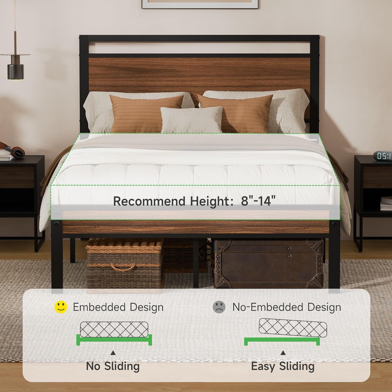 Z-hom Easy Assembly Sturdy Metal Platform Bed, Full Size Bed Frame with Headboard & Footboard, Anti-Slip & Silent Support, No Box Spring Needed with Underbed Storage, Modern Bedroom Furniture, Walnut