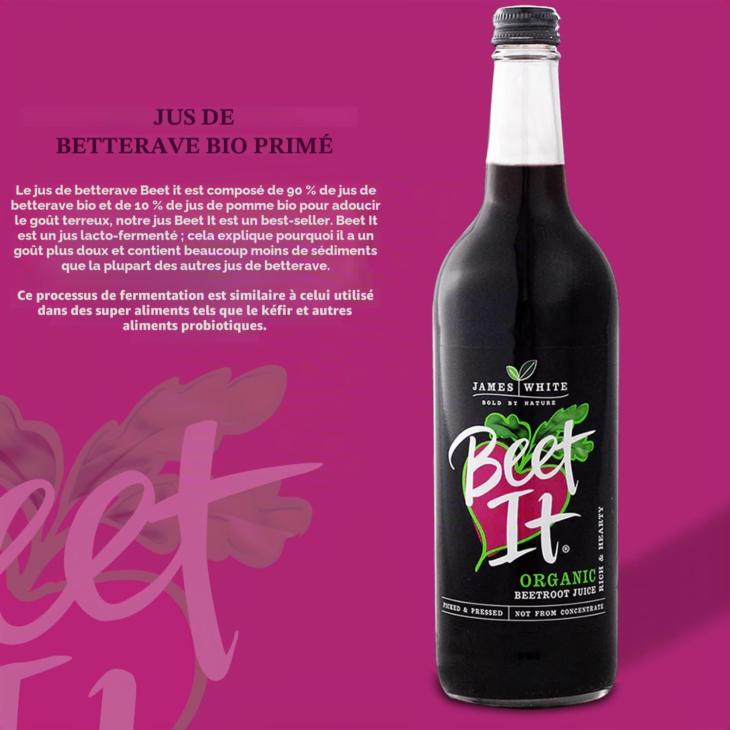 Beet It Jus de betterave bio 750 ml – Végétalien – Cueilli et pressé – Sans sucre ajouté (lot de 6)