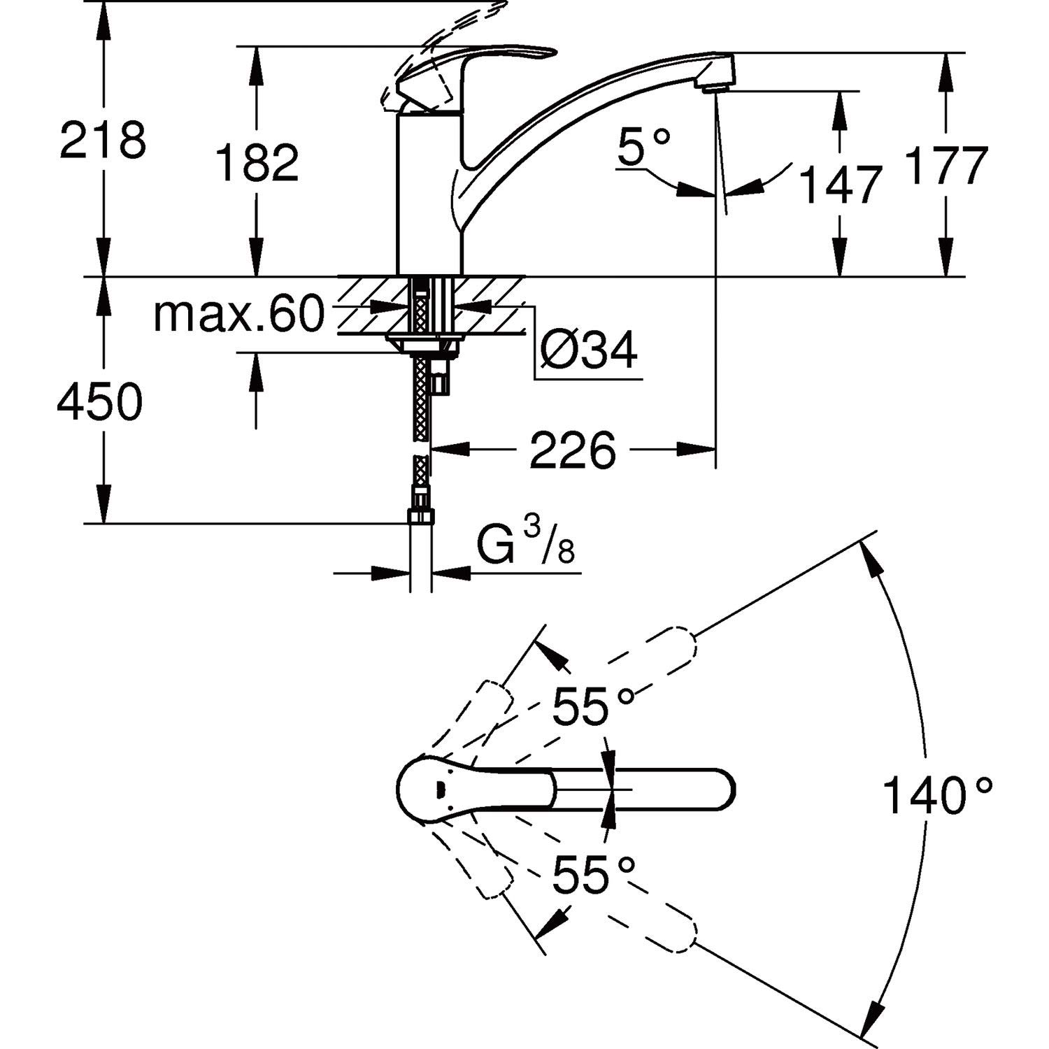 GROHE Robinet de cuisine Via 30465000 chromé, résistant à la pression