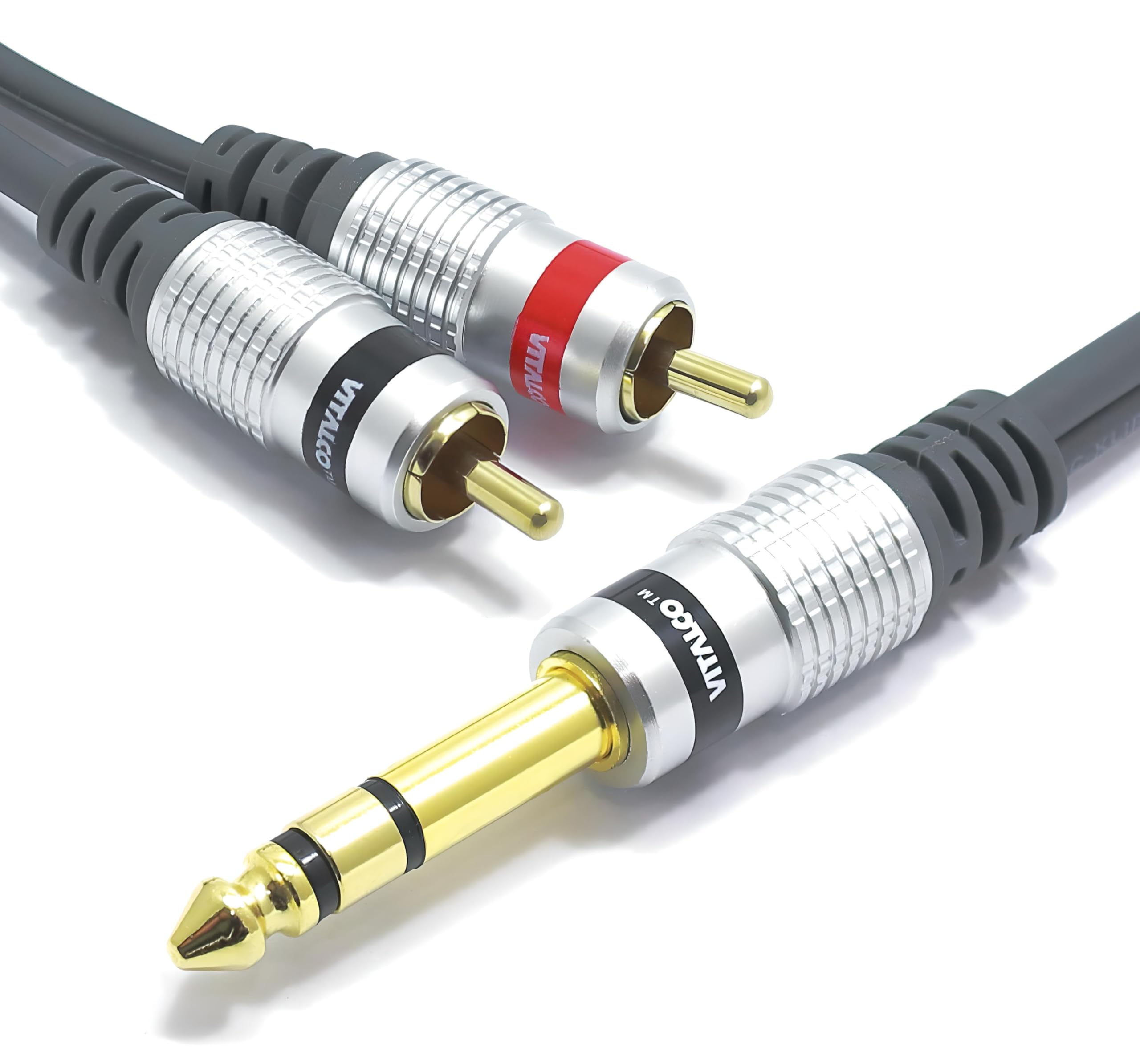 Jack 6.35mm Stereo to 2RCA Cable 1.5m Y Splitter Lead 1/4 Inch TRS Stereo to Twin RCA Cinch Mono Male to Male Plug 1/4 Audio Adapter Gold OFC