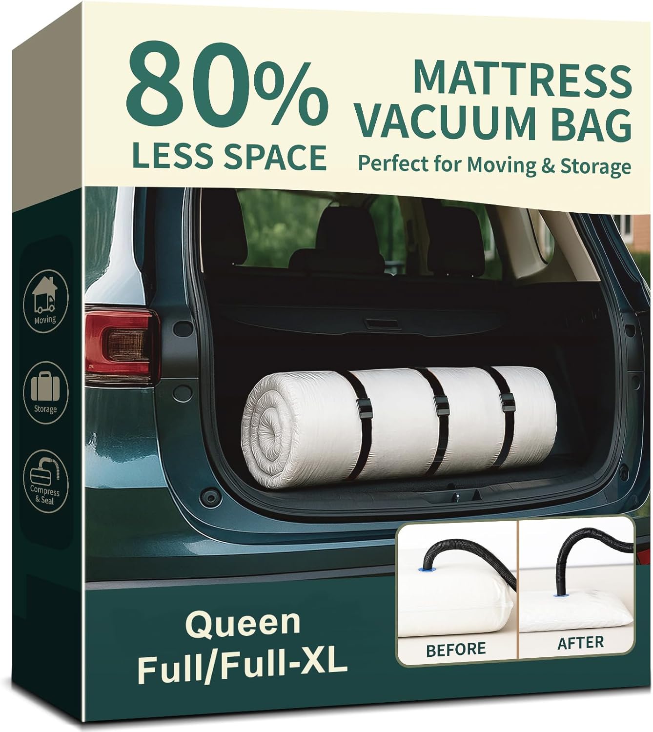 Mattress Vacuum Bag for Moving and Storage – Heavy Duty Compression Bag with Straps, Vacuum Bag for Memory Foam Mattress (King/Cal King)