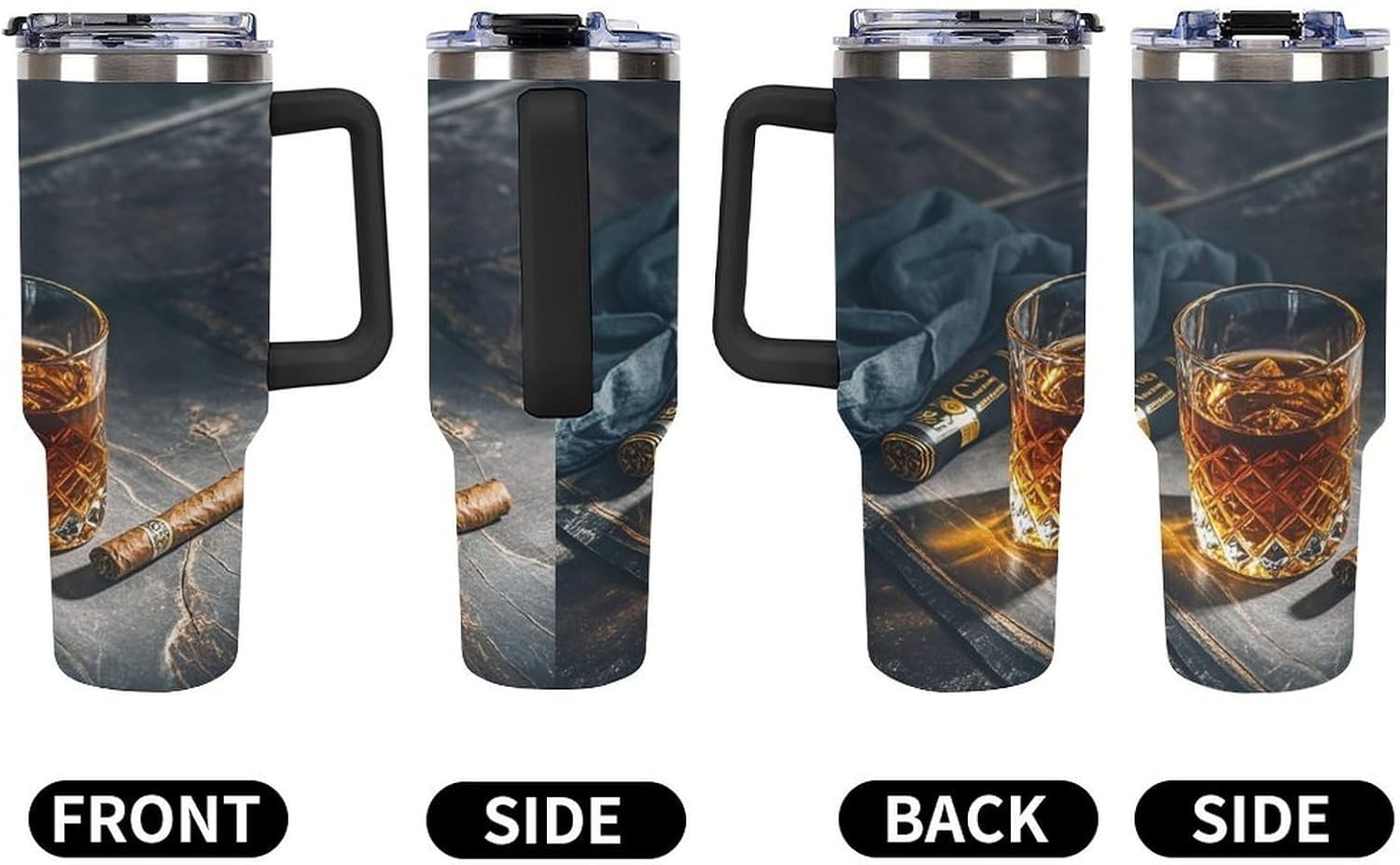 Cigar & Whiskey Tumbler 40 Oz with Handle&Lid Large Car Cup Stainless Steel Vacuum Travel Mug Insulated Water Bottle Leak-proof Portable Coffee Cup for Home Car Outdoor